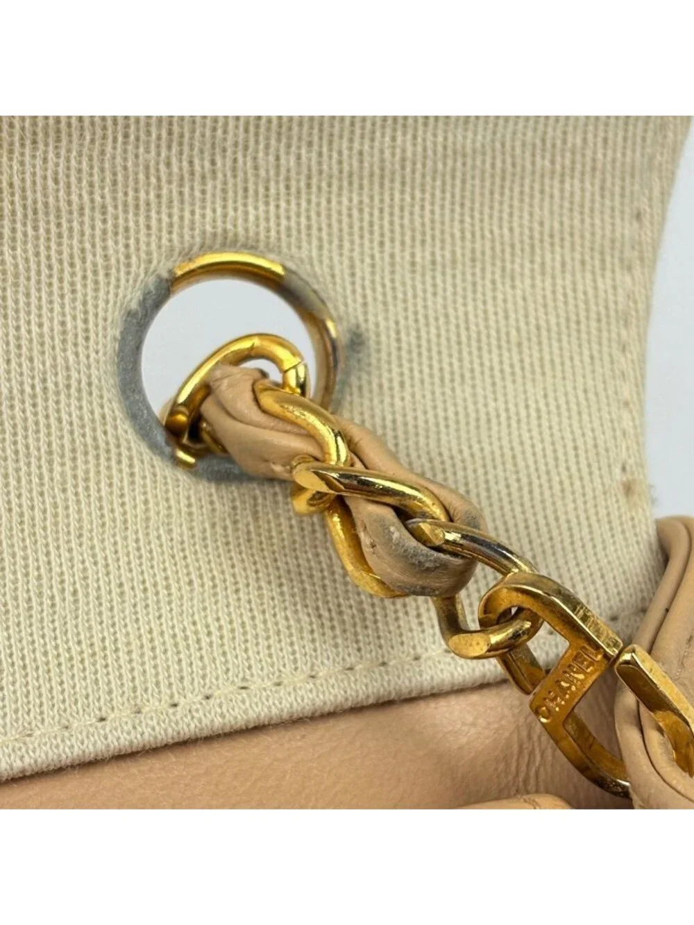 Chanel Shoulder Bag Quilted CC Logo Single Flap Fabric Ivory Beige